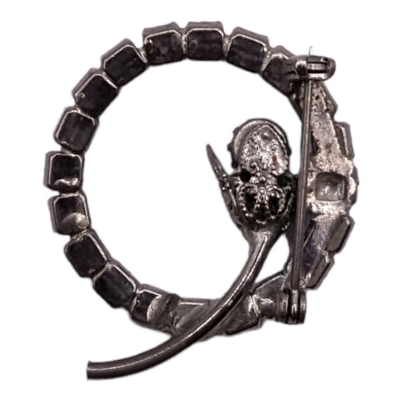 Vtg Light Icy Blue Rhinestone Circular Brooch Pin Baby Sky Blue Flower Center - Picture 5 of 6